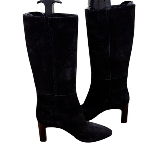 Longchamp -women’s Roseau Heeled boots Black suede leather Bamboo logo EU 38/7.5 - Picture 6 of 14